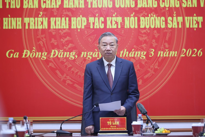 Tổng Bí thư Tô Lâm nhấn mạnh, hợp tác Việt Nam - Trung Quốc trong lĩnh vực đường sắt là nhu cầu, là cơ hội và là một trong những không gian hợp tác thiết thực, hiệu quả giữa hai nước trong nhiều năm tới - Ảnh: VGP/Nhật Bắc